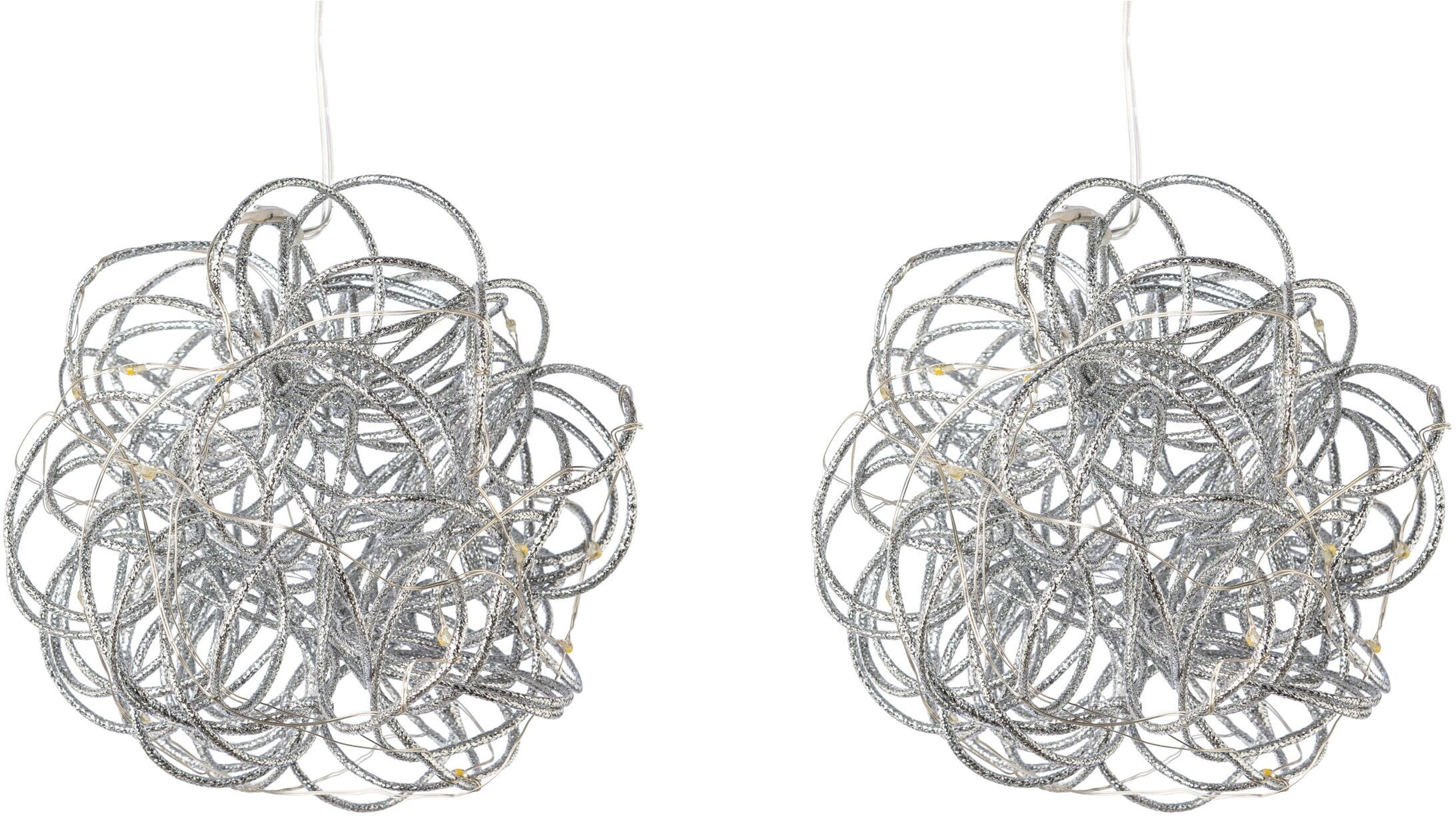 Dekoobjekt CREATIV LIGHT "Hänge-Drahtkugel", silber (silberfarben), Ø:15cm, Draht, Dekofiguren, Dekoobjekt, mit 10 LED's, Ø 15 cm, batteriebetrieben, 2er-Set silberfarben Ø 15cm