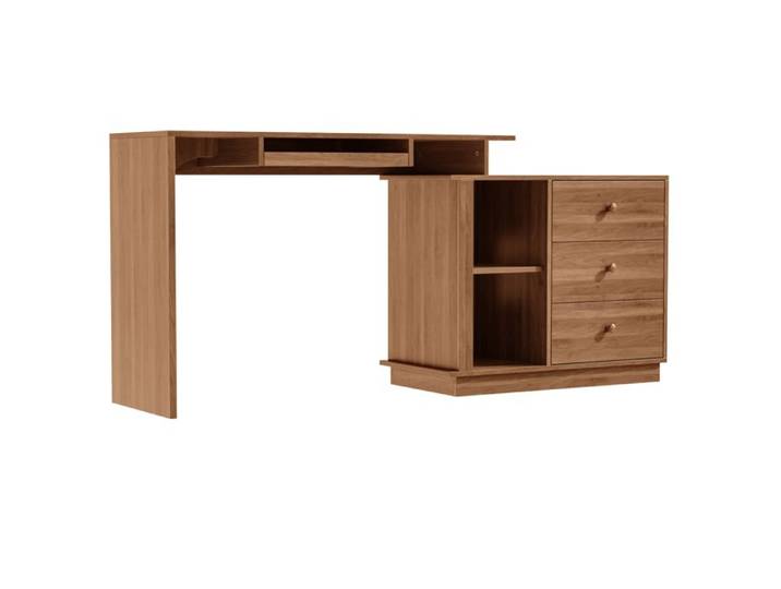 Bureau informatique extensible multifonction avec plateau coulissant tiroir clavier étagères ouvertes et 3 tiroirs
