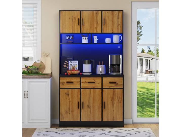 Buffet de cuisine - URBAN MEUBLE - avec éclairage LED - 6 portes - 3 tiroirs - style moderne