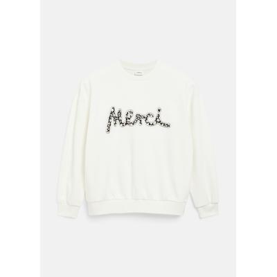 Sweatshirt S.OLIVER JUNIOR, Mädchen, Gr. 134/140, sanftes weiß, Sweatware, Obermaterial: 90% Baumwolle, 10% Elasthan, bestickt, oversize hüftlang, Rundhals, Rippbündchen, Sweatshirts Sweatshirt, mit Applikation, Oversize, Baumwollmix