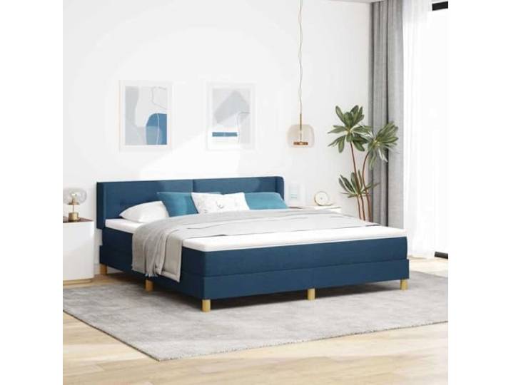 HGFDSAWE Boxspringbett 180 x 200 cm Blau Stoffbett mit Kopfteil Inklusive Matratze & Topper, 2-fach verstellbares Kopfteil