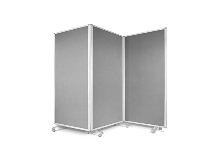 Floordirekt Filz Stellwand Mobile Stellwandsystem 3-teilig - Filztafel Pinnwand mit Rollen - Trennwand Raumteiler - Präsentationswand Messewand - doppelseitig nutzbar (180 x 60 x 180 cm, Grau)