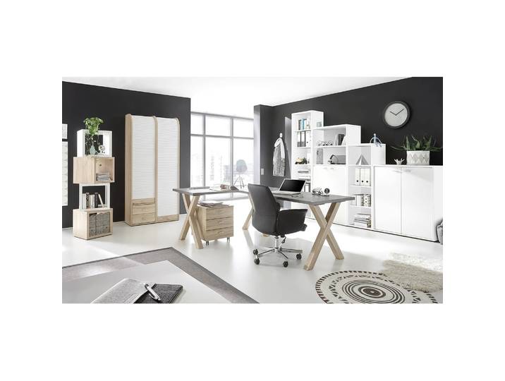 Étagère de bureau Leeton I Panneau aggloméré plaxé Blanc/Blanc 145cm