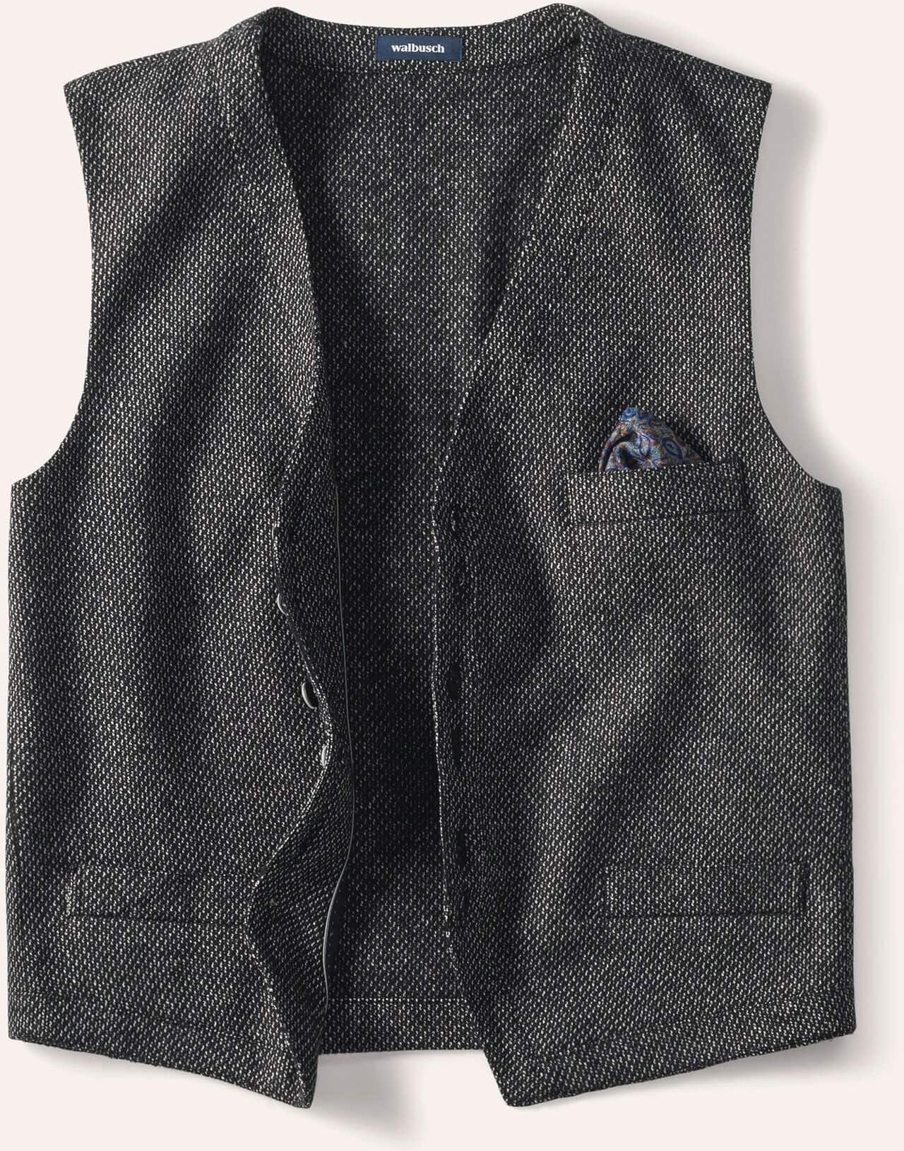Walbusch Struktur-Komfort Weste, Regular Fit#normale Größen#untersetzte Größen, Farbe Schwarz, 27, unglaublich bequem weicher Baumwoll-/Wollmix Herren