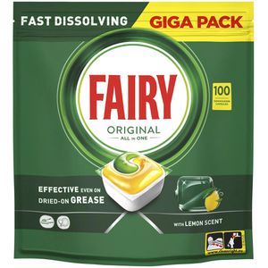 Fairy Spülmaschinentabs Original All in One, Zitrone, kraftvolle Reinigung, strahlender Glanz, 100 Tabs