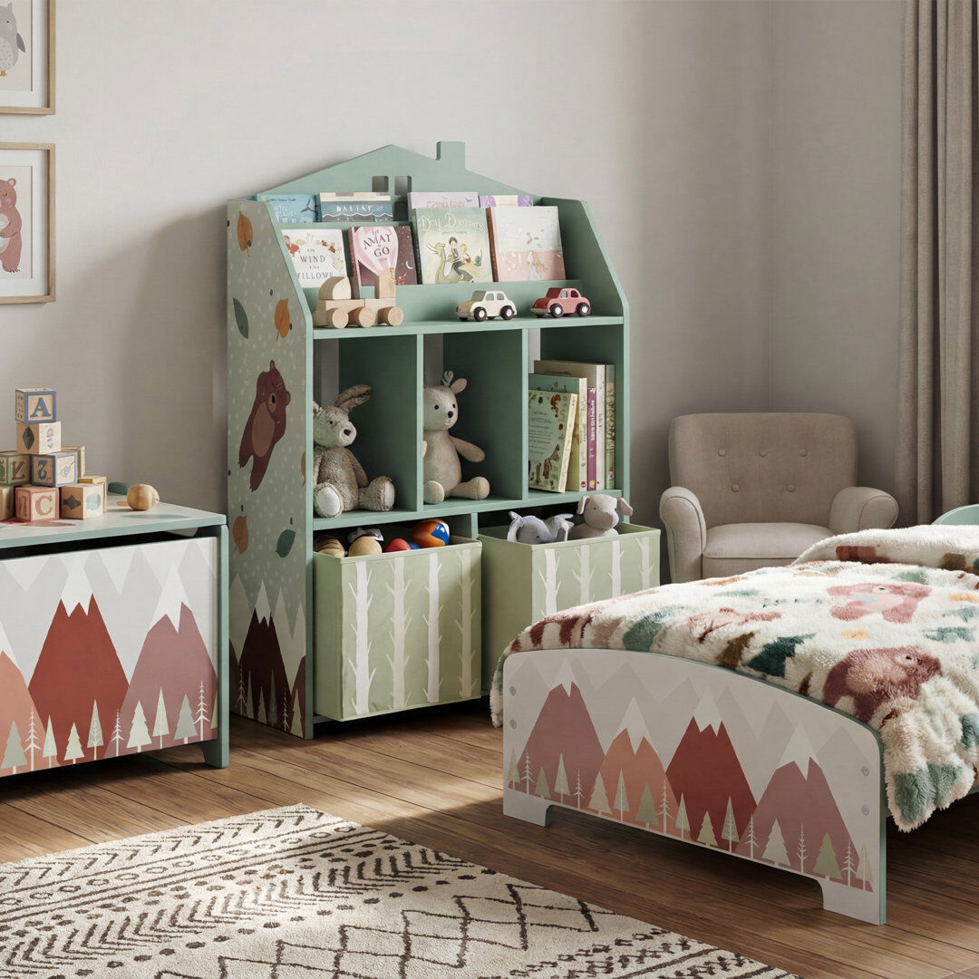 Isabelle & Max AIYAPLAY Kids Bookshelf with Storage, Toy Storage Unit for Playroom, Green Green 91.5cm H X 62.5cm W X 30cm D