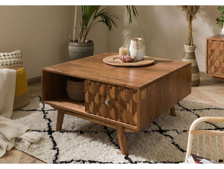 Couchtisch Akazie 70x70x40 Akazie natur lackiert MOSAYK #117