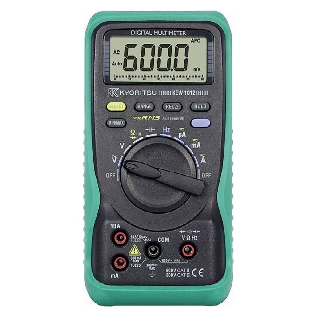 Kyoritsu 010120001A Digitales TRMS-Multimeter, 0-600VAC/DC, 10A AC/DC (CAT II 600V, CAT III 300V, Hand-Multimeter) (KEW 1012)