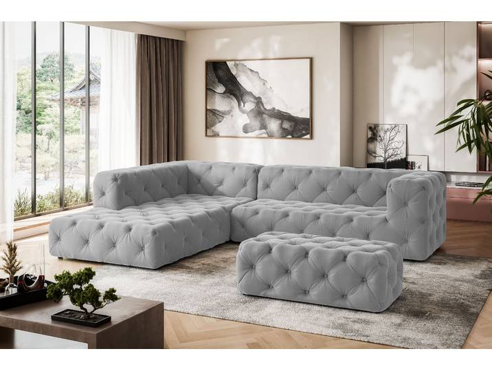 Ecksofa HOME AFFAIRE FOLLINA , grau, B:325cm H:71cm T:228cm, 100% Polyester, Sofas, Ecksofa, L-Form, mit klassischer Chesterfield-Knopfheftung