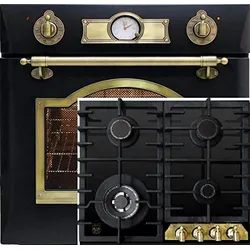 Gas Herdset Autark Kaiser Empire Schwarz/Gasbackofen Einbaubackofen EG 6345 Em + Glaskeramik Gaskochfeld KCG 6335 Em 60cm
