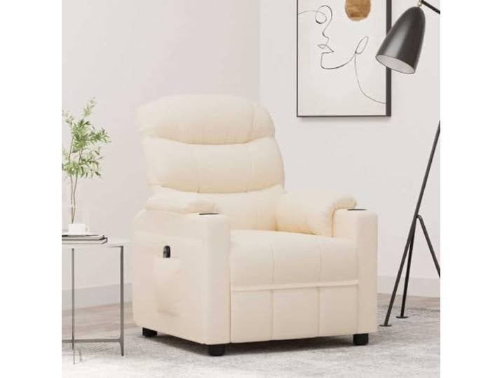 IBUQDDV Elektrischer Relaxsessel Stoff Creme mit 3 Liegepositionen 3 Liegepositionen, 2-Tasten-Fernbedienung, Holz- und Metallrahmen, atmungsaktiver Stoffbezug, breite Armlehnen
