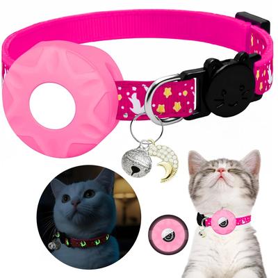 Uplift Picks Glow Breakaway AirTag Pet Collar With Moon Charm pink