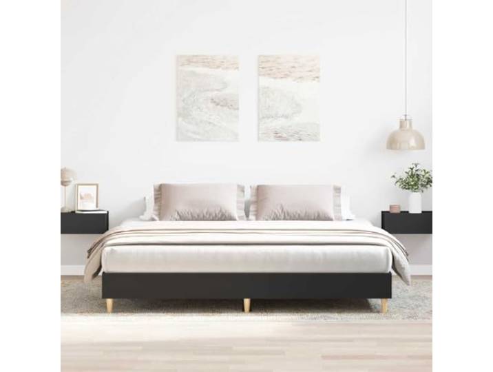 RJPLMFV Bettgestell, 180 x 200 cm, Schwarz, Holz Niedriges Design, sicher für Kinder, inklusive Latten, langlebig und stabil
