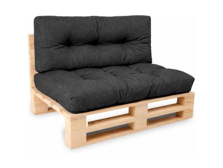 Coussin palette extérieur - Assise et dossier en mousse - Tissu déperlant anti-UV - Noir - Salon de jardin terrasse balcon