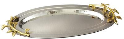 Elegance Heim Concept Gilt Leaf Oval Hammered Stainless Steel Tray