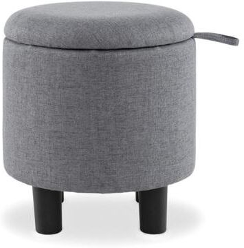 Costway Round Storage Ottoman Linen Fabric Upholstered Footrest Stool-Gray
