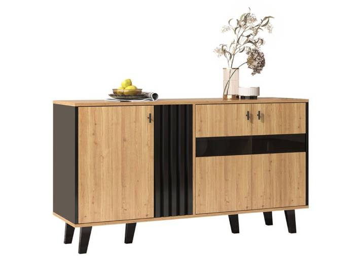 Grand buffet 140 x 78 5 x 41 cm buffet aux couleurs coordonnées en bois et noir avec rangement armoire avec lampe LED et verre p