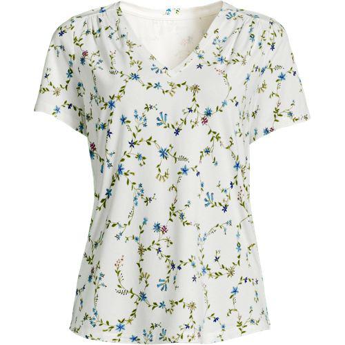 Baumwoll-Modal-Shirt mit V-Ausschnitt und Spitzenbesatz, Damen, size: regular, Elfenbein, Elasthan/Baumwoll-Mischung/Baumwolle Modal, by Lands' End