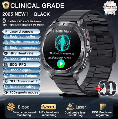 Inspire Curations VitalTrack Pro ECG Smartwatch With Blood Pressure & Body Health Monitoring black Steel B 2a