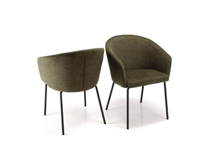 MACABANE ULYSSE - Lot de 2 chaises tissu vert olive pieds acier noir