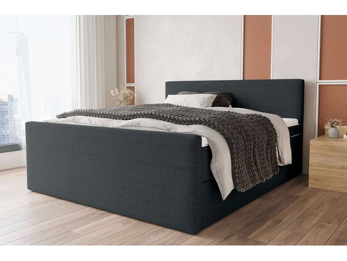 Boxspringbett, Webstoff MALMO_NEW, Schwarz, 200×200 cm, Taschen-Federung, Modern