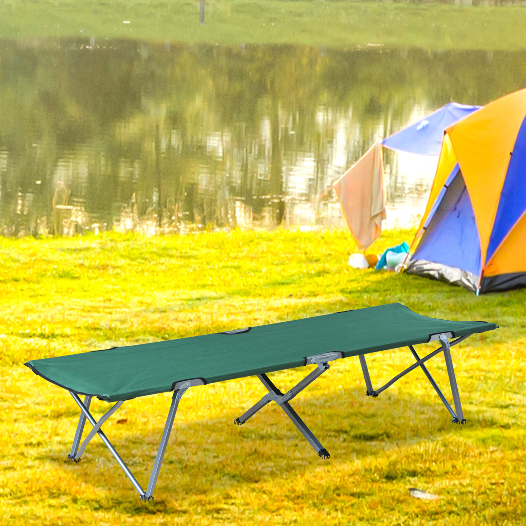 Outsunny Letto da campeggio letto pieghevole 193 x 64 x 40 cm con sacca trasporto poliestere Oxford metallo verde e grigio