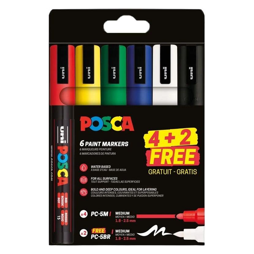 Posca Pigmentmarker PC-5M + PC-5BR gratis (6x) (PC5M/4+2BR)