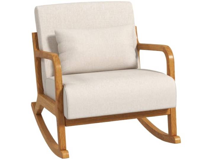 HOMCOM Schaukelsessel Schaukelstuhl mit Holzgestell, Armlehne, Creme Gepolsterter Schwingsessel, Relaxsessel, für Schlafzimmer, Wohnzimmer
