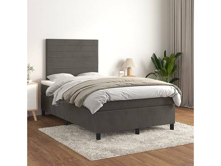 RJPLMFV Lattenrost, Dunkelgrau, 120 x 200 cm, Velours Verstellbarer Kopf, Taschenfederkernmatratze, mittlere Unterstützung, weicher Matratzenschoner