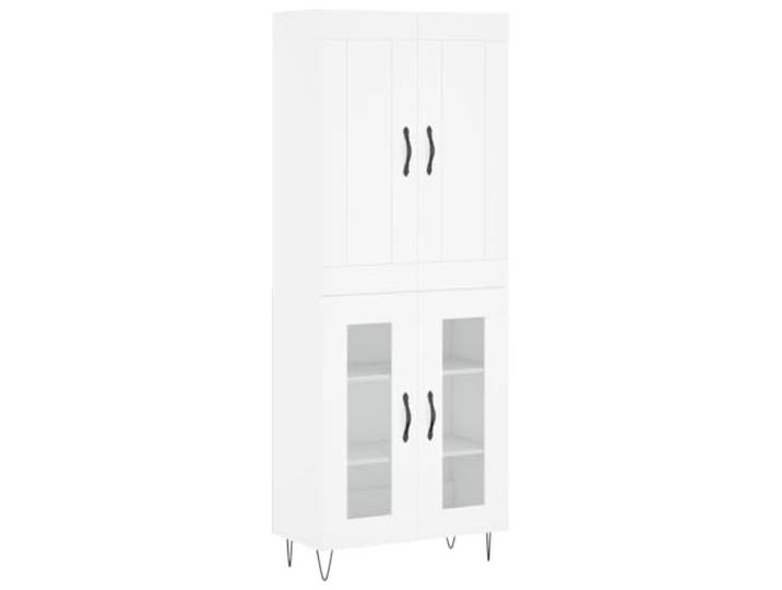 HKTMGDNG Highboard Weiß 69,5x34x180 cm Schrank aus Holzwerkstoff Eleganter Vitrinenschrank fürs Wohnzimmer mit Glastüren, stabilen Eisenbeinen und zweigeteiltem Stauraumkonzept.