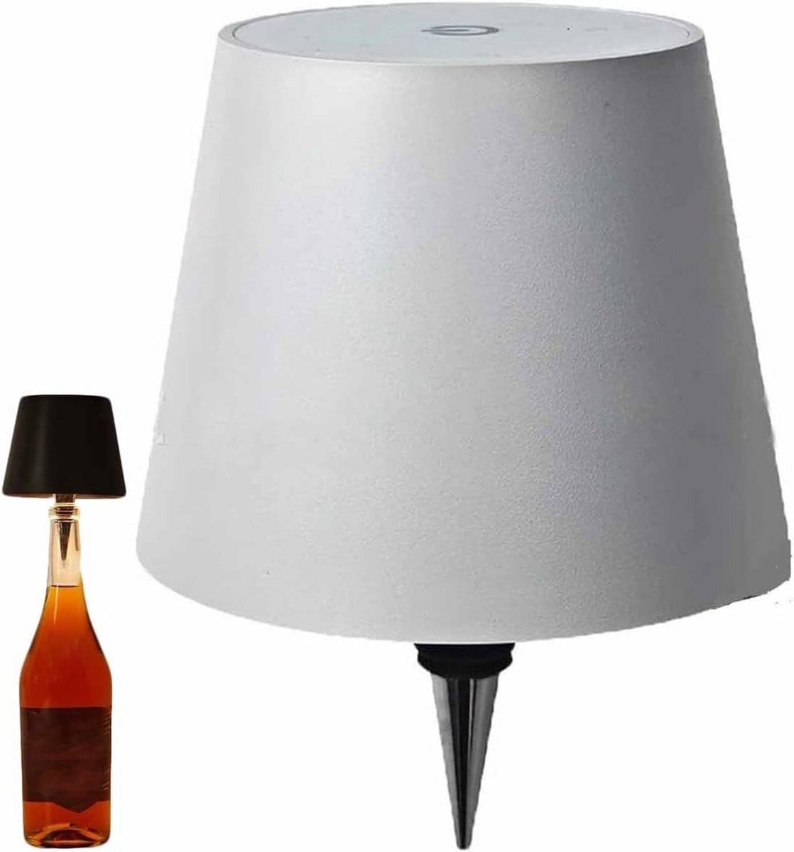 Draadloze LED Flessenlamp met Bamboe voet - USB-C Oplaadbaar - Wit