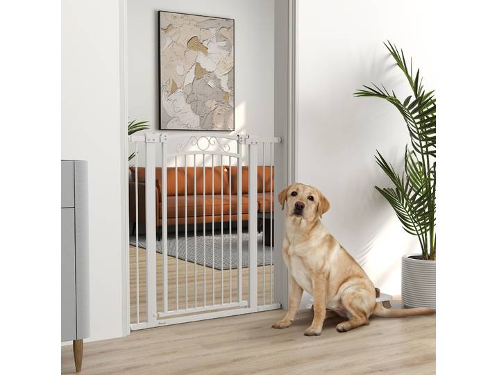 PawHut Barrière Intérieure Chien 76-104cm Extensions Blanc