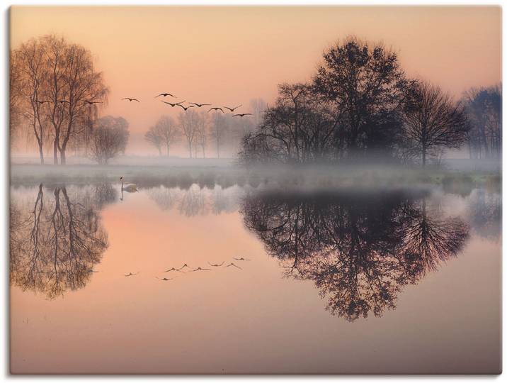 Leinwandbild ARTLAND Früh morgens am See.... , orange (farbe bild(er): orange), B:40cm H:30cm, Bilder, Leinwandbild, auf Holzrahmen gespannt