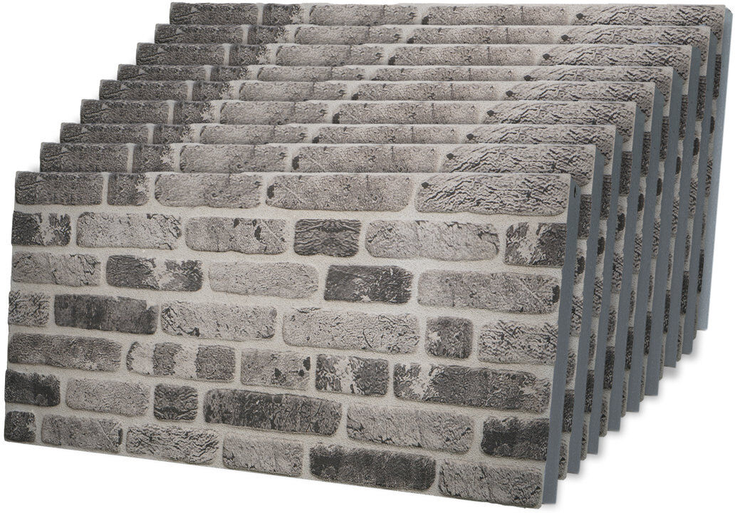 Borough Wharf Ahaana 3D Faux Brick Wall Panels – 9-Pack Lightweight Styrofoam Tiles, 100x50cm, Tool-Free DIY Installation for Indoor & Outdoor Feature Walls Shadowstone 50cm H