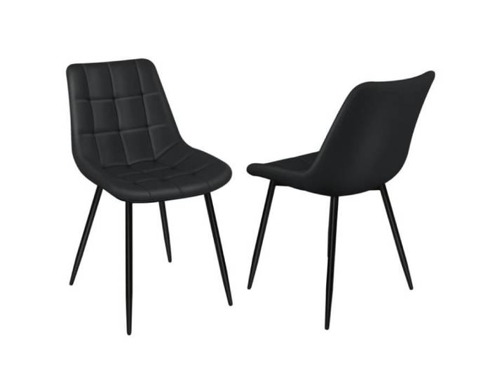 Lot de 2 chaises de cuisine noires - JEOBEST - Design grille - Cuir PU imperméable - Métal