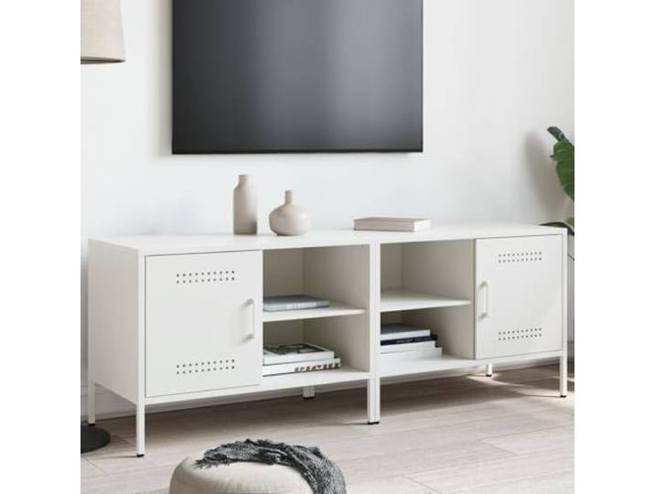 HEFZGDB TV-Schrank 2 Stück Weiß 68x39x50,5 cm Stahl Industrie Design mit Stauraum Fach und Ablagen für Wohnzimmer Möbel