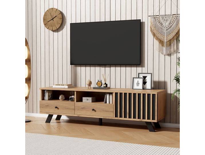 Armoire de télévision 150*38*44cm petit porte-télévision TéléviseurArmoire avec 2 tiroirs Lowboard avec un armoire 150cm de larg