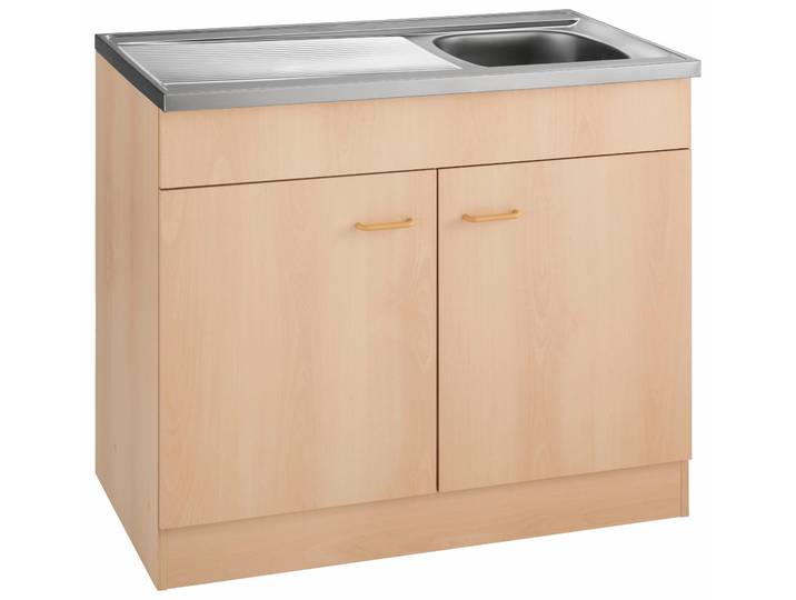Spülenschrank KOCHSTATION KS-Elster , braun (buchefarben), B:100cm H:85cm T:50cm, Holzwerkstoff, Schränke, Spülenschrank, Breite 100 cm
