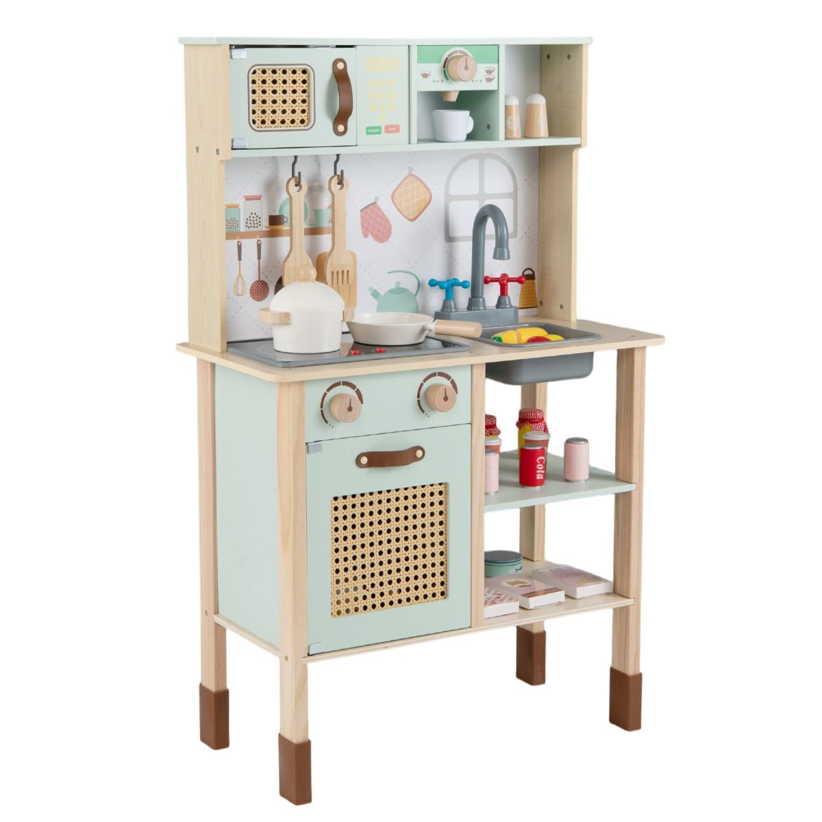 Costway Houten Speelkeuken voor Kinderen met Licht en Geluid en Accessoires