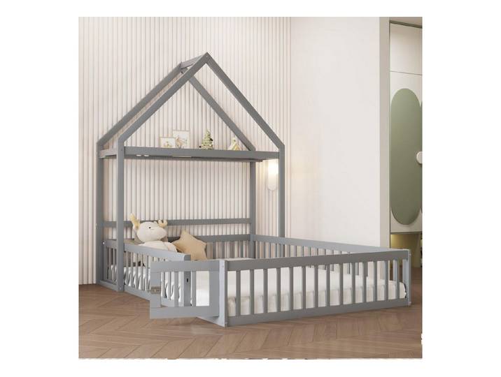 LuxusKollektion Hausbett Kinderbett Hausbett 140x200 Grau mit Stauraum