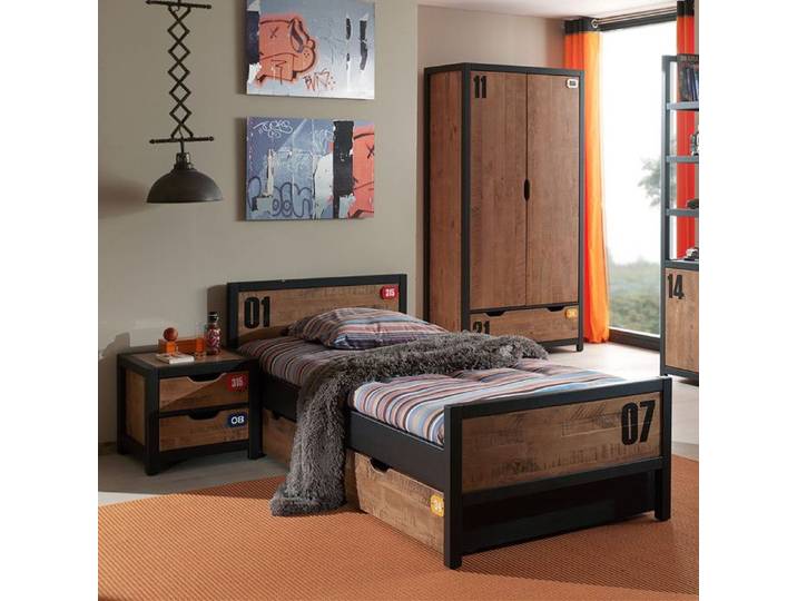 TCHAD - Chambre 90x200cm avec Armoire 3 Portes en Pin Massif