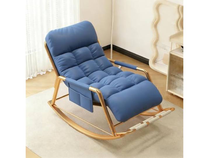 TINGMIAN Einzelsitz-/Doppelsitz-Schaukelstuhl Gepolsterter Lounge-Sessel Mit Seitentaschen Und Drehbarer Massagerolle,for Wohnzimmer, Schlafzimmer, Abnehmbares Kissen(H,Single Seat)