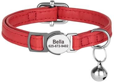 Uplift Picks Personalized PU Leather Cat Collar With Engraved ID Nameplate red