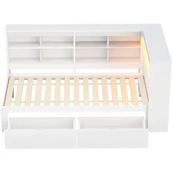 STILVORA Schlafsofa aus Massivholz, Weiß, 90x200 cm, mit Stauraum, USB und LED