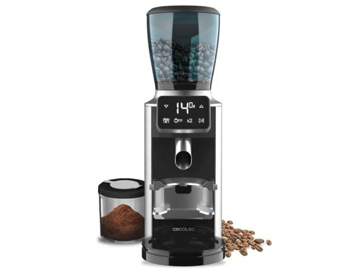 Cecotec Elektrische Kaffeemühle SteelMill Touch. 150W, Edelstahl-Finish, Touch-Panel und 30 Mahlstufen, Behälter für 300 g Kaffeebohnen mit Deckel und 200 g Kaffeepulver.