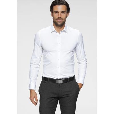 Businesshemd OLYMP "Level Five body fit Jerseyshirt", Herren, Gr. 38, N-Gr, weiß, Web, Obermaterial: 92% Baumwolle, 8% Elasthan, schmal, Hemden, in Jersey Qualität