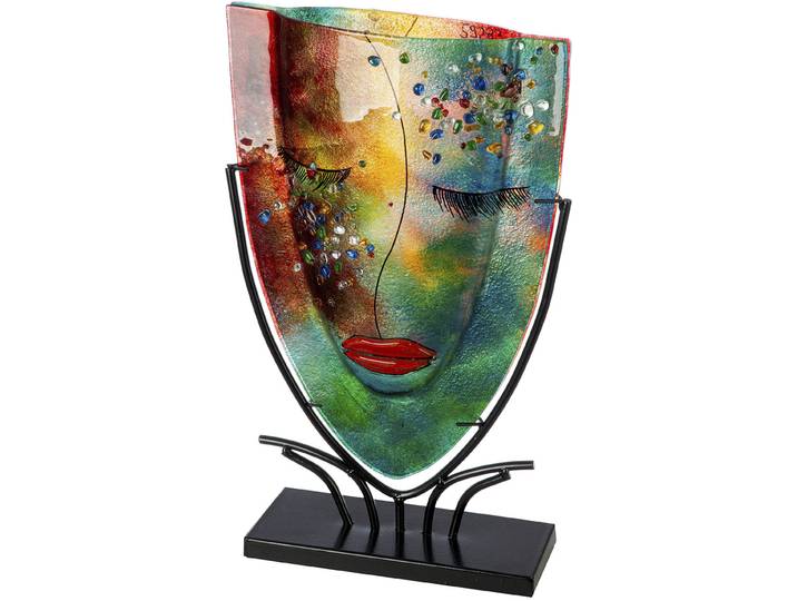 Tischvase CASABLANCA BY GILDE Gesichtsvase oval Violet lila H. 49 cm , lila, B:30cm H:49cm T:10,5cm, Glas, Metall, Vasen, Tischvase