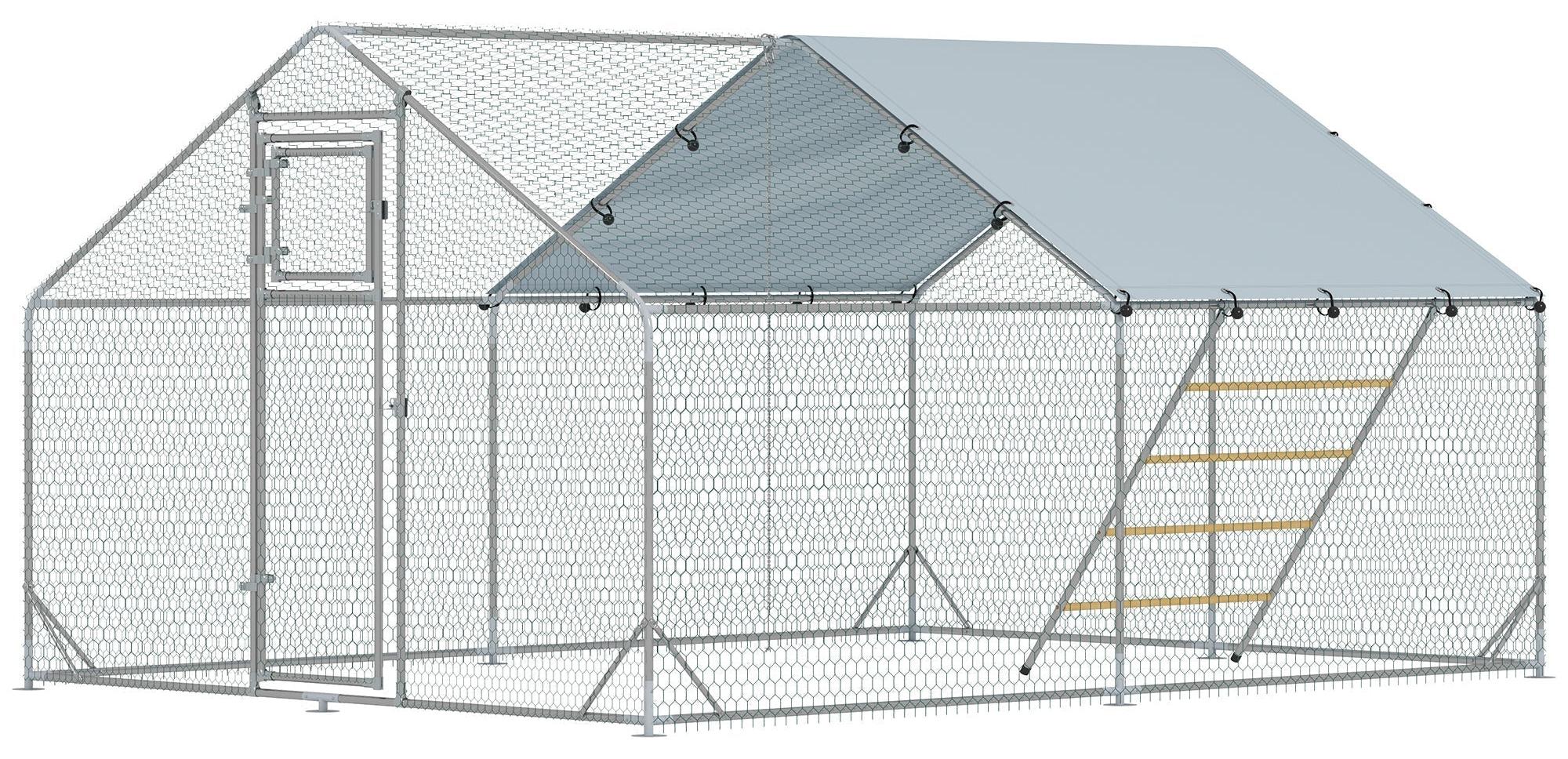 Hühnerstall für 12-18 Hühner - Geräumiger Hühnerkäfig | Farbe: Silber | Abmessungen: 300x400x195 cm