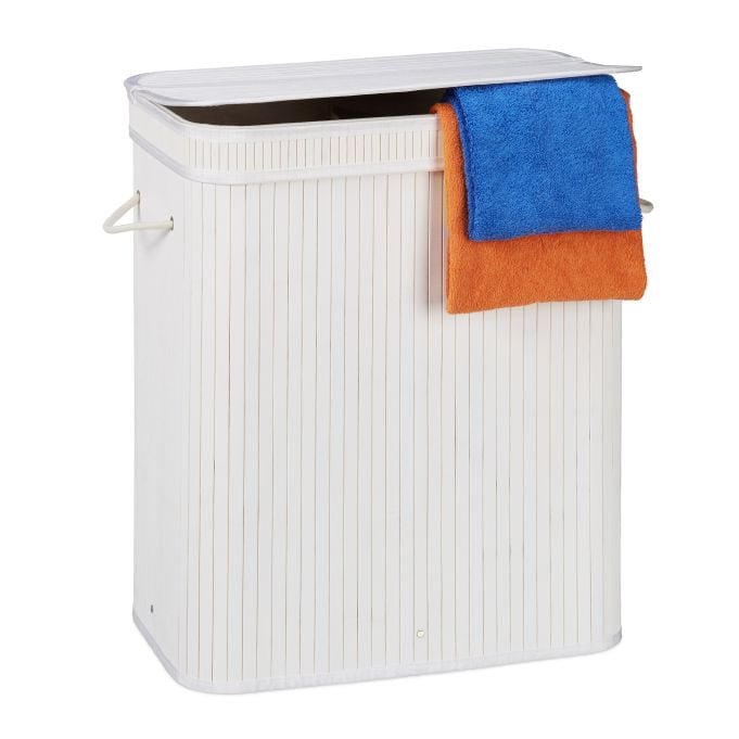 Relaxdays Wasmand met deksel en afneembare zak, wit, 95 liter