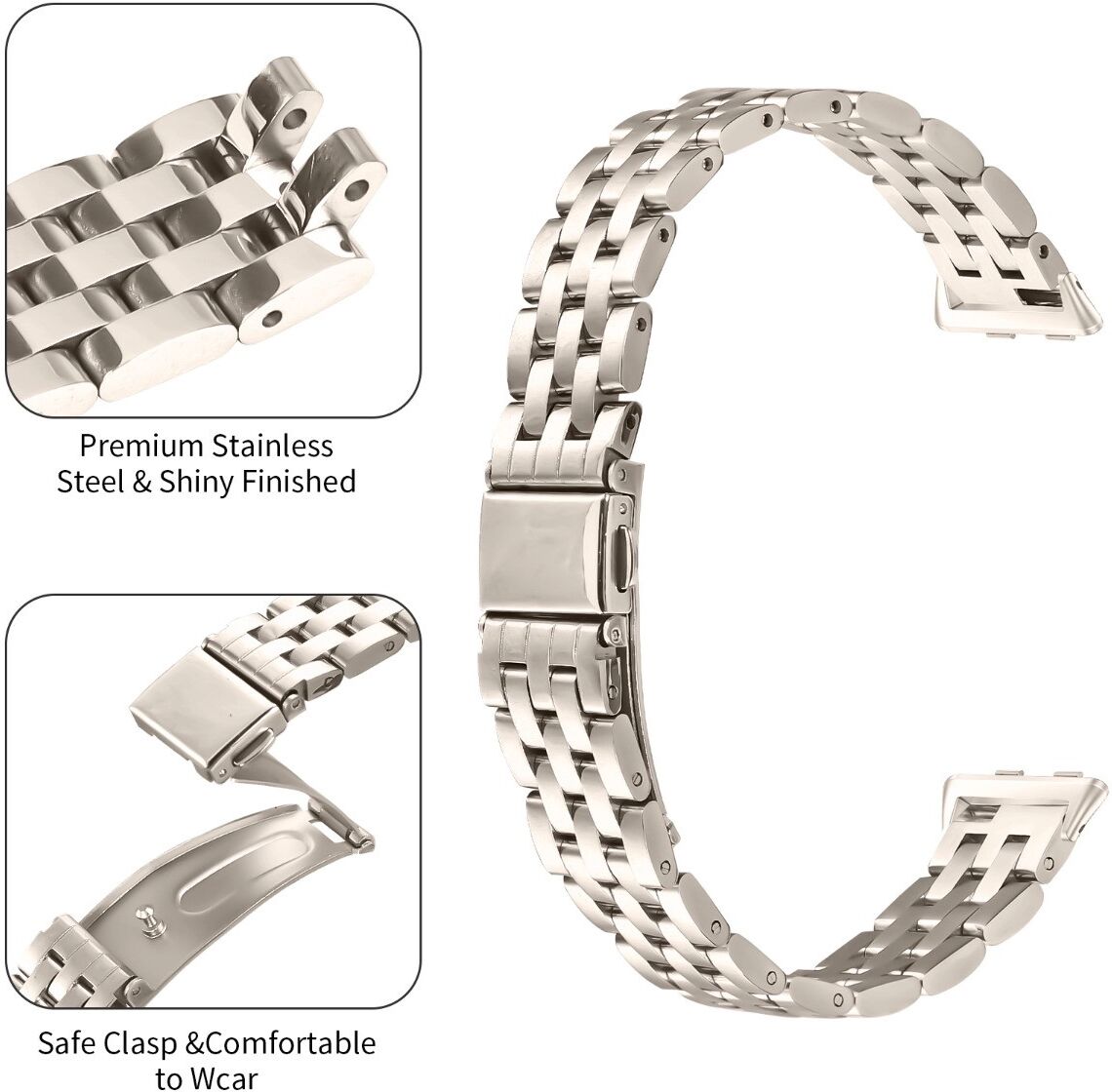 INF Schlankes Fünf-Perlen Edelstahl-Metallarmband kompatibel mit Huawei Band 11 / 11 Pro Sternenlicht